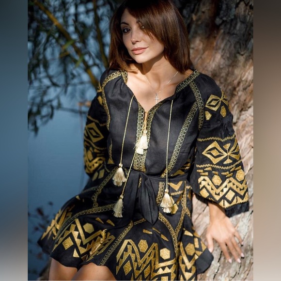 March 11 Black Linen Mini Kilim Dress Size M - Picture 6 of 16